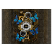 Steampunkgeere und blaue Schmetterlinge Schneidebrett (Vorderseite)