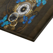 Steampunkgeere und blaue Schmetterlinge Schneidebrett (Ecke)