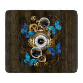 Steampunkgeere und blaue Schmetterlinge Schneidebrett (Vorderseite)