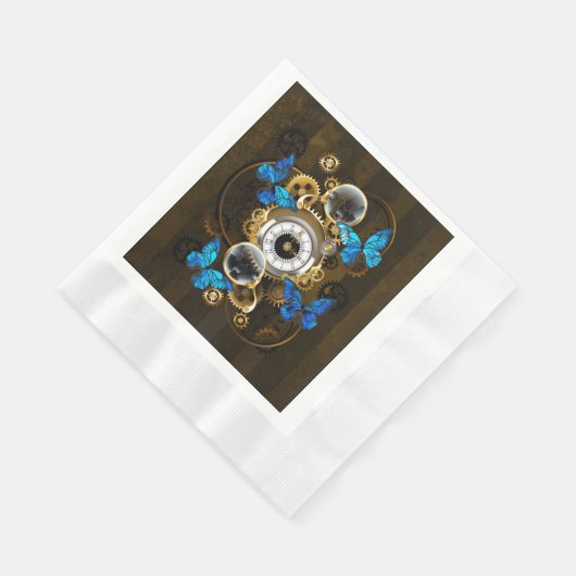 Steampunkgeere und blaue Schmetterlinge Serviette (Ecke)