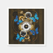 Steampunkgeere und blaue Schmetterlinge Serviette (Vorderseite)