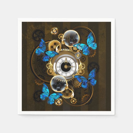 Steampunkgeere und blaue Schmetterlinge Serviette (Vorderseite)