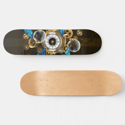 Steampunkgeere und blaue Schmetterlinge Skateboard (Horizontal)