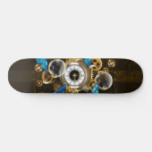 Steampunkgeere und blaue Schmetterlinge Skateboard (Horizontal)