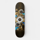 Steampunkgeere und blaue Schmetterlinge Skateboard (Vorderseite)