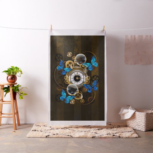 Steampunkgeere und blaue Schmetterlinge Stoff (Beispiel)