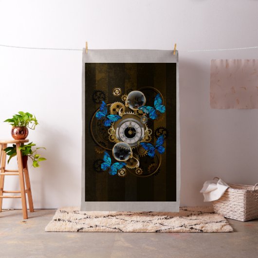 Steampunkgeere und blaue Schmetterlinge Stoff (Beispiel)