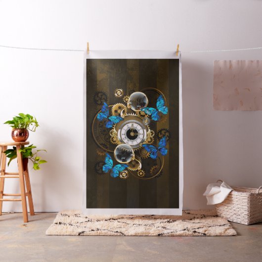 Steampunkgeere und blaue Schmetterlinge Stoff (Beispiel)