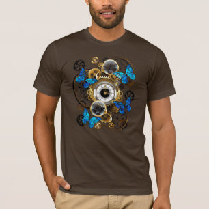 Steampunkgeere und blaue Schmetterlinge T-Shirt