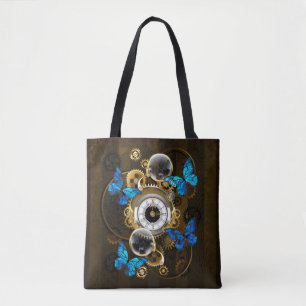 Steampunkgeere und blaue Schmetterlinge Tasche