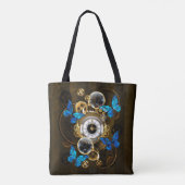 Steampunkgeere und blaue Schmetterlinge Tasche (Rückseite)
