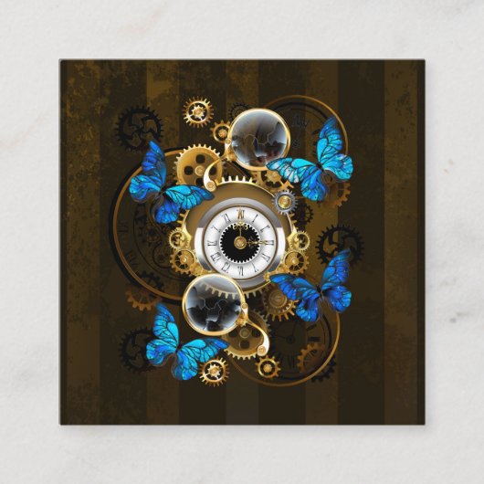 Steampunkgeere und blaue Schmetterlinge Telefonnummerkarte (Vorderseite)