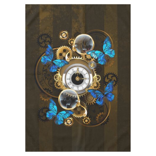 Steampunkgeere und blaue Schmetterlinge Tischdecke (Vorderseite)