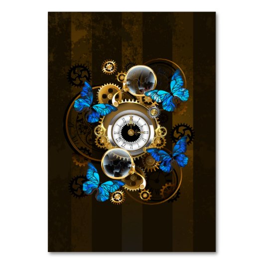 Steampunkgeere und blaue Schmetterlinge Tischnummer (Vorderseite)