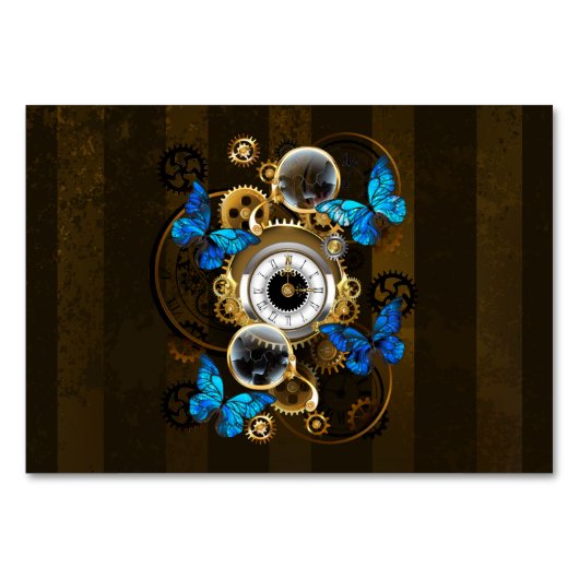 Steampunkgeere und blaue Schmetterlinge Tischnummer (Vorderseite)