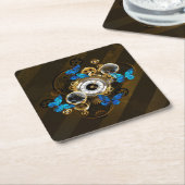 Steampunkgeere und blaue Schmetterlinge Untersetzer (angewinkelt)