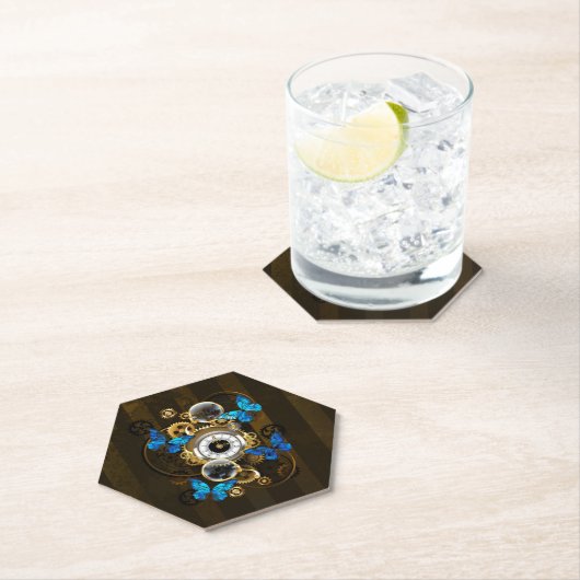 Steampunkgeere und blaue Schmetterlinge Untersetzer (Vor Ort)