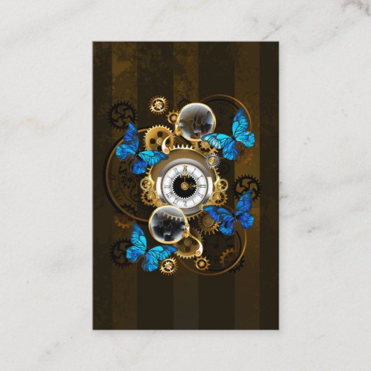 Steampunkgeere und blaue Schmetterlinge Visitenkarte (Vorderseite)