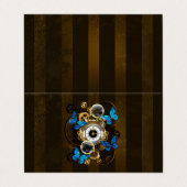 Steampunkgeere und blaue Schmetterlinge Visitenkarten (Außenseite Aufgefaltet)