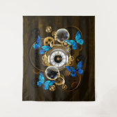 Steampunkgeere und blaue Schmetterlinge Wandteppich (Vorderseite)