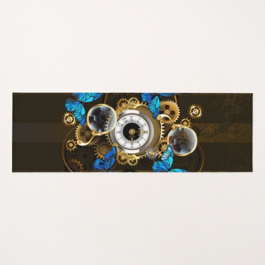 Steampunkgeere und blaue Schmetterlinge Yogamatte (Vorderseite (Horizontal))