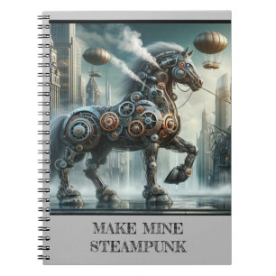 Steampunkheft mit beeindruckendem Pferdebild Notizblock