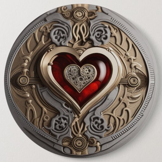 Steampunkherz - Mechanische Liebe Button (Vorderseite)