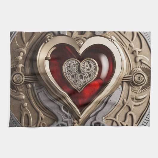 Steampunkherz - Mechanische Liebe Geschirrtuch (Horizontal)