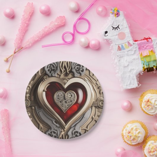 Steampunkherz - Mechanische Liebe Pappteller (Party)