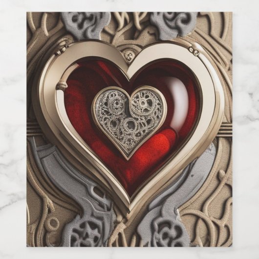 Steampunkherz - Mechanische Liebe Weinetikett (Einzelnes Label)