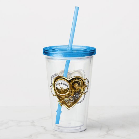 Steampunkherz mit Manometer Acryltrinkbecher (Rückseite)