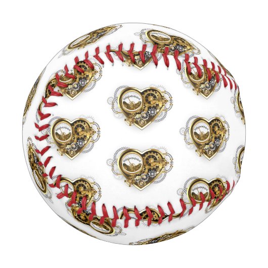 Steampunkherz mit Manometer Baseball (Vorderseite Links)