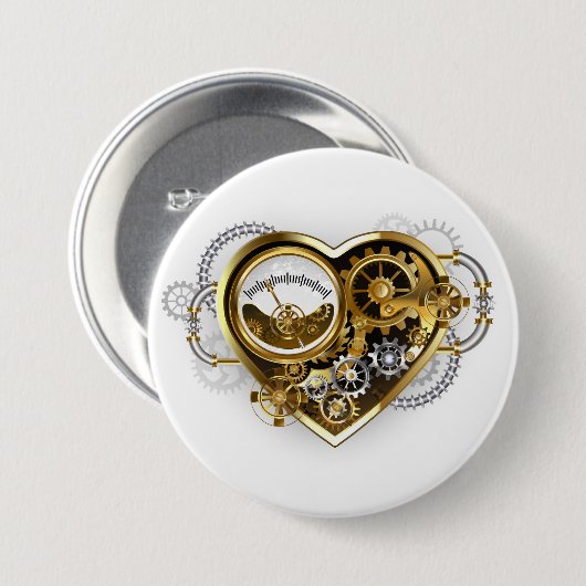 Steampunkherz mit Manometer Button (Vorne & Hinten)