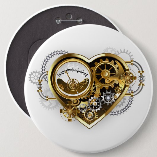Steampunkherz mit Manometer Button (Vorne & Hinten)