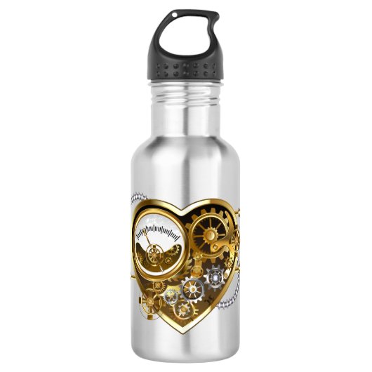 Steampunkherz mit Manometer Edelstahlflasche (Vorderseite)
