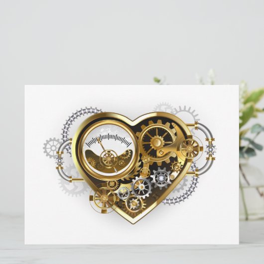 Steampunkherz mit Manometer Einladung (Stehend Vorderseite)