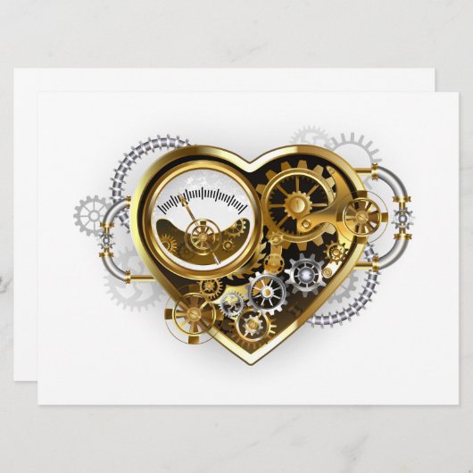 Steampunkherz mit Manometer Einladung (Vorne/Hinten)