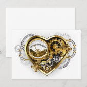 Steampunkherz mit Manometer Einladung (Vorne/Hinten)