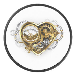 Steampunkherz mit Manometer Eishockey Puck