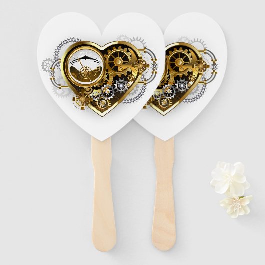 Steampunkherz mit Manometer Fächer (Vorne und Hinten)