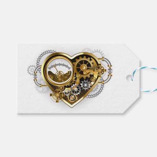 Steampunkherz mit Manometer Geschenkanhänger (Vorderseite (Horizontal))