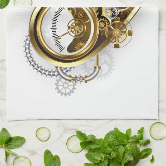 Steampunkherz mit Manometer Geschirrtuch (Gefaltet)