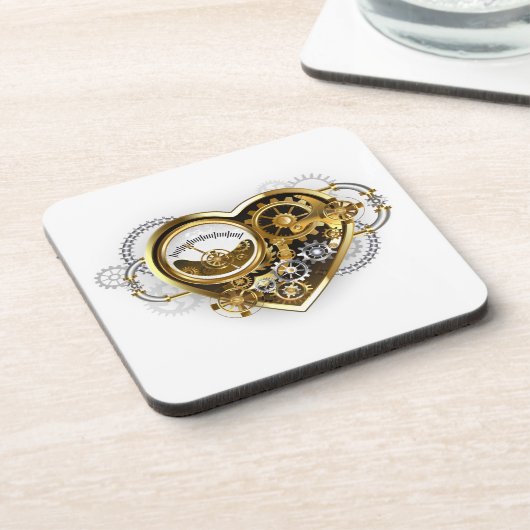 Steampunkherz mit Manometer Getränkeuntersetzer (Linke Seite)