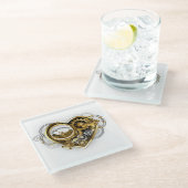 Steampunkherz mit Manometer Glasuntersetzer (Schrägansicht)