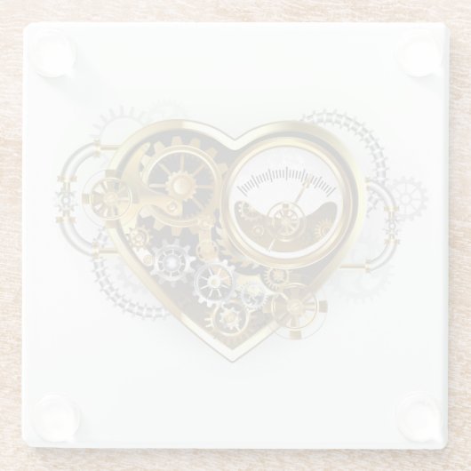 Steampunkherz mit Manometer Glasuntersetzer (Rückseite)