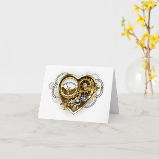 Steampunkherz mit Manometer Karte (Gelbe Blume)