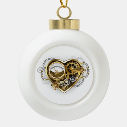 Steampunkherz mit Manometer Keramik Kugel-Ornament (Vorderseite)