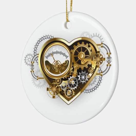 Steampunkherz mit Manometer Keramik Ornament (Links)
