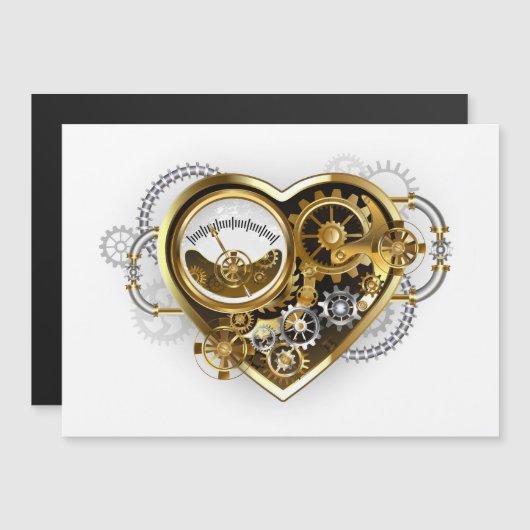 Steampunkherz mit Manometer Magneteinladung (Vorne/Hinten)