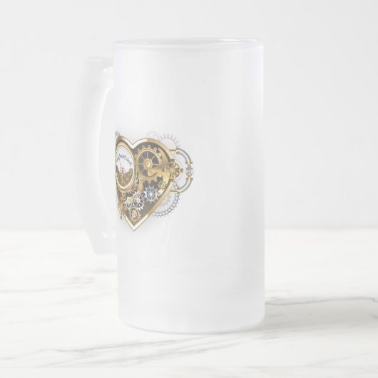 Steampunkherz mit Manometer Mattglas Bierglas (Vorderseite Links)